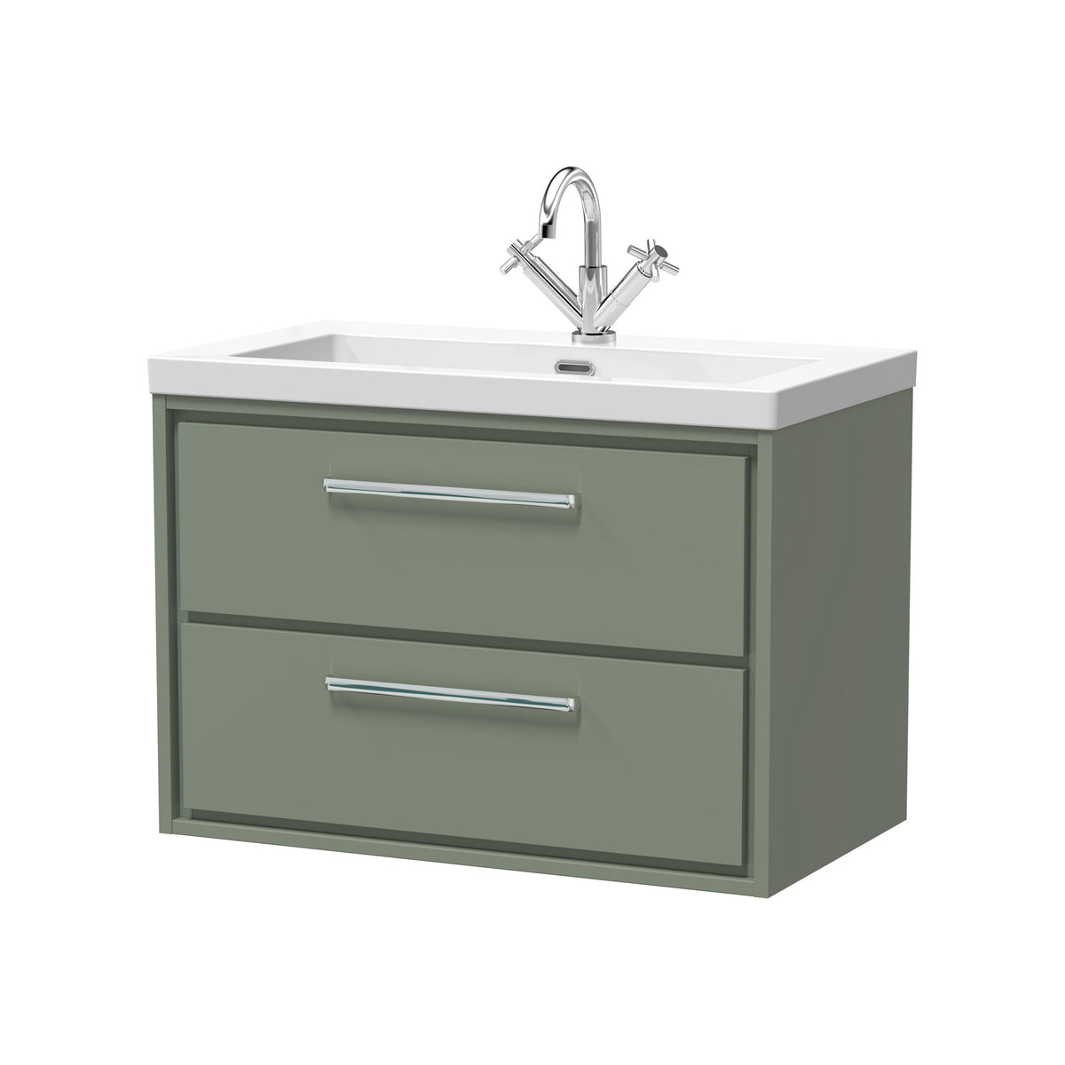 [BFLL3126L] Longnor Modern 2 Drawer Wall Hung Vanity Basin Unit with Modern Fireclay Sink, Choice of Size and Colour - Cutout