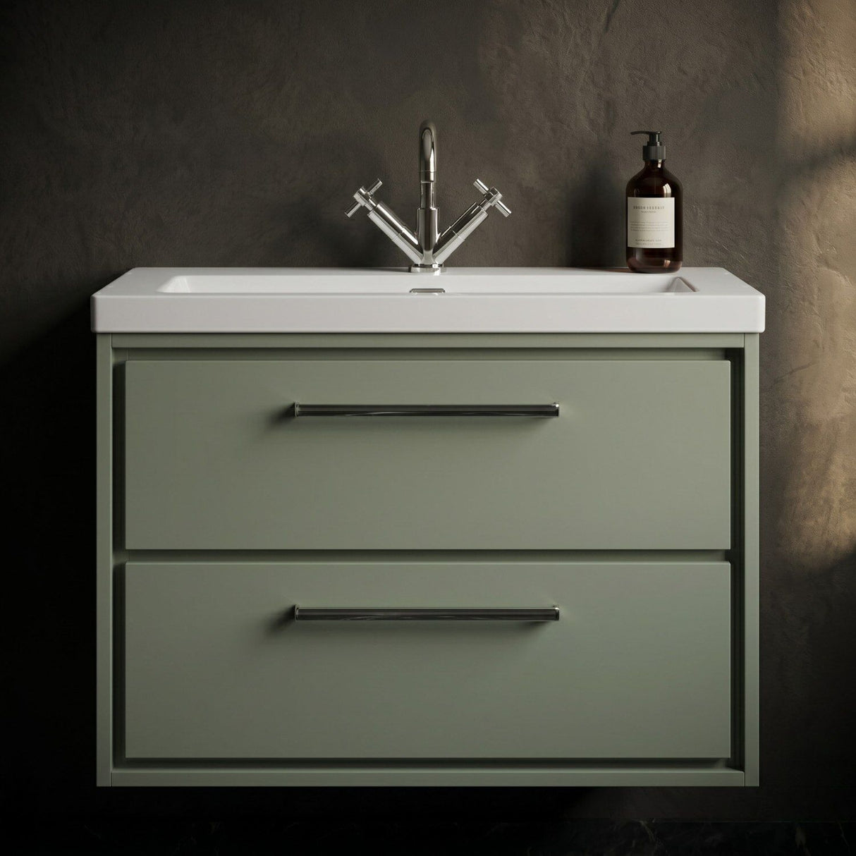 [BFLL3126L] Longnor Modern 2 Drawer Wall Hung Vanity Basin Unit with Modern Fireclay Sink, Choice of Size and Colour - Silo