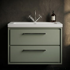 [BFLL3126L] Longnor Modern 2 Drawer Wall Hung Vanity Basin Unit with Modern Fireclay Sink, Choice of Size and Colour - Silo