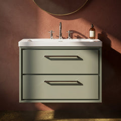 [BFLL3126M] Longnor Modern 2 Drawer Wall Hung Vanity Basin Unit with Modern Fireclay Sink, Choice of Size and Colour - Silo