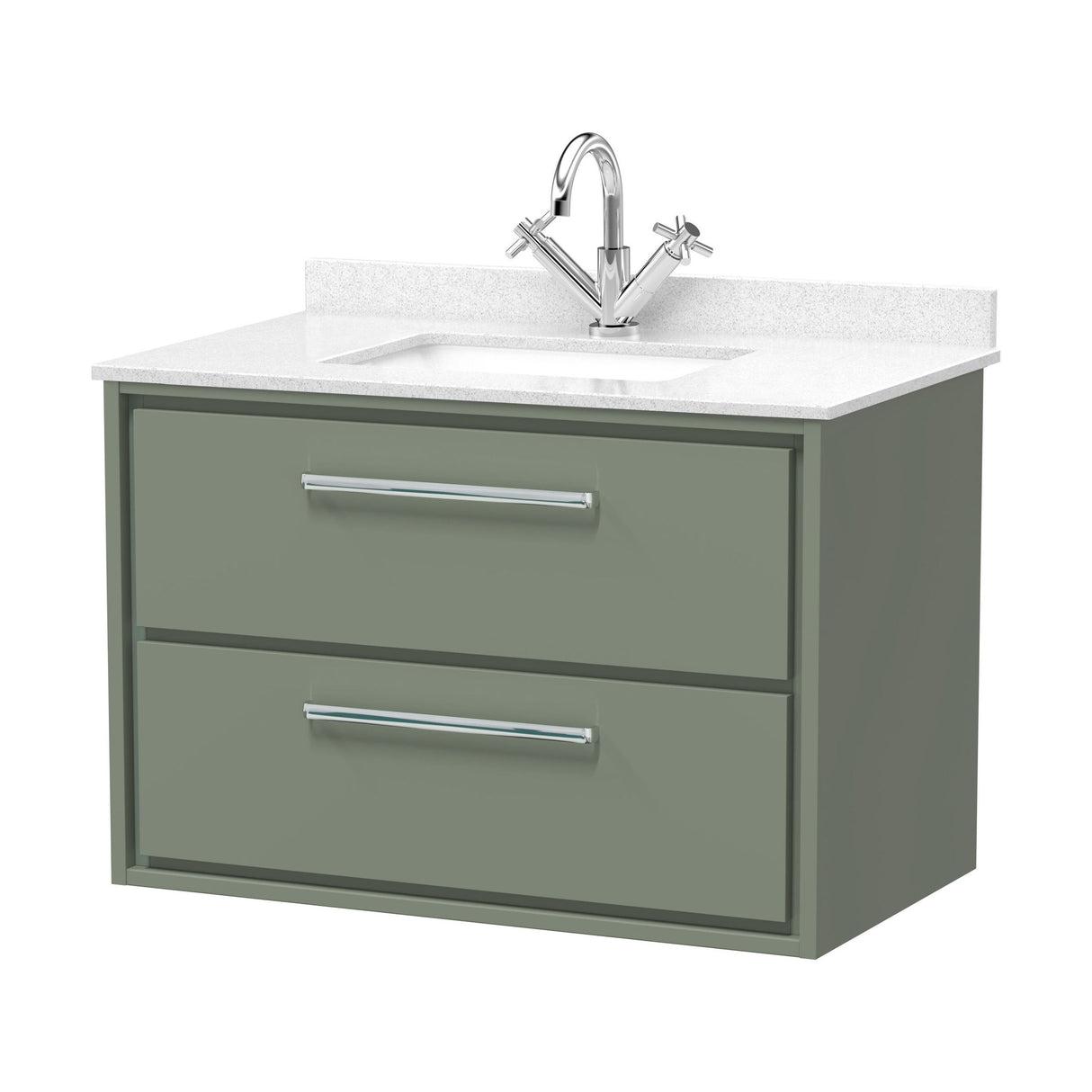 [BFLL3126WS1] Balterley 800mm Wall Hung 2 Drawer Vanity with Marble Worktop Basin - Fern Green - Cutout
