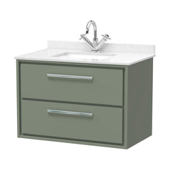 [BFLL3126WS1] Balterley 800mm Wall Hung 2 Drawer Vanity with Marble Worktop Basin - Fern Green - Cutout