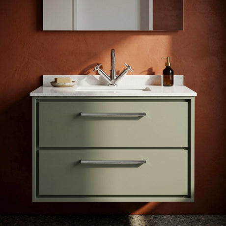[BFLL3126WS1] Longnor Contemporary Wall Hung 2 Drawer Vanity Basin Unit with Marble Worktop Basin, Choice of Size and Colour - Silo