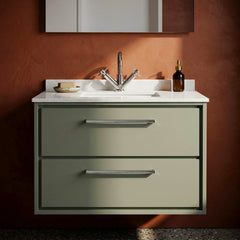 [BFLL3126WS1] Balterley 800mm Wall Hung 2 Drawer Vanity with Marble Worktop Basin - Fern Green - Silo
