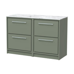[BFLL3133CMT2] Balterley 1200mm Framed Design Floor Standing 4 Drawer Vanity, Marble Worktop - Fern Green - Cutout