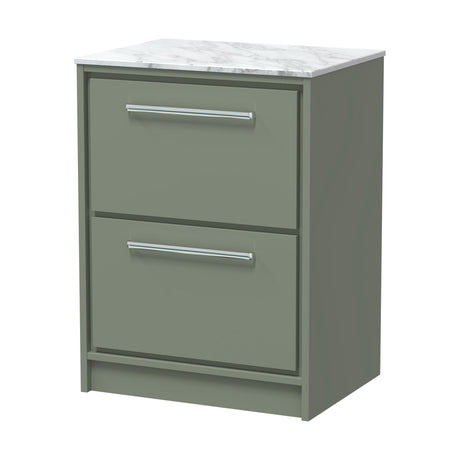 [BFLL3133CMT] Balterley 600mm Framed Design Floor Standing 2 Drawer Vanity, Marble Worktop - Fern Green - Cutout