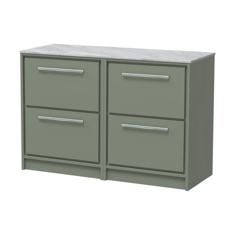 [BFLL3133GMT2] Balterley 1200mm Framed Design Floor Standing 4 Drawer Vanity & Marble Worktop - Fern Green - Cutout