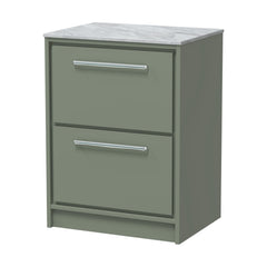 [BFLL3133GMT] Balterley 600mm Framed Design Floor Standing 2 Drawer Vanity & Marble Worktop - Fern Green - Cutout
