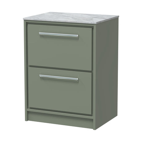 [BFLL3133GMT] Balterley 600mm Framed Design Floor Standing 2 Drawer Vanity & Marble Worktop - Fern Green - Cutout