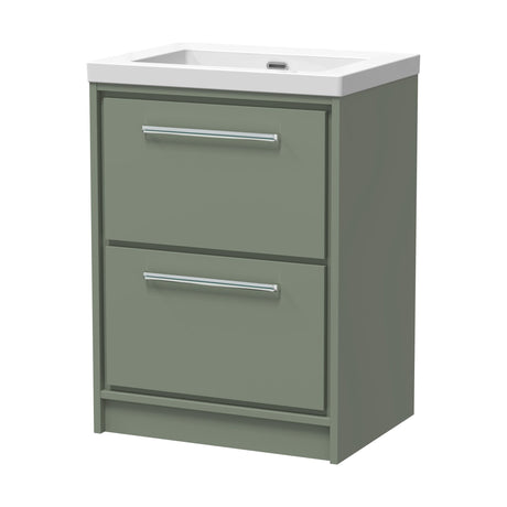 [BFLL3133K] Balterley Modern Bathroom 2 Soft-Close Drawer Floor Standing Vanity Unit Fireclay Basin, Fern Green, 600mm - Cutout