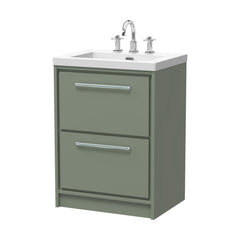 [BFLL3133M] Balterley Modern Bathroom 2 Soft Close Drawer Floor Standing Vanity Unit Fireclay Basin, Fern Green, 600mm - Cutout
