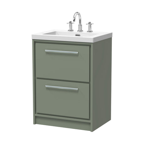 [BFLL3133M] Balterley Modern Bathroom 2 Soft Close Drawer Floor Standing Vanity Unit Fireclay Basin, Fern Green, 600mm - Cutout