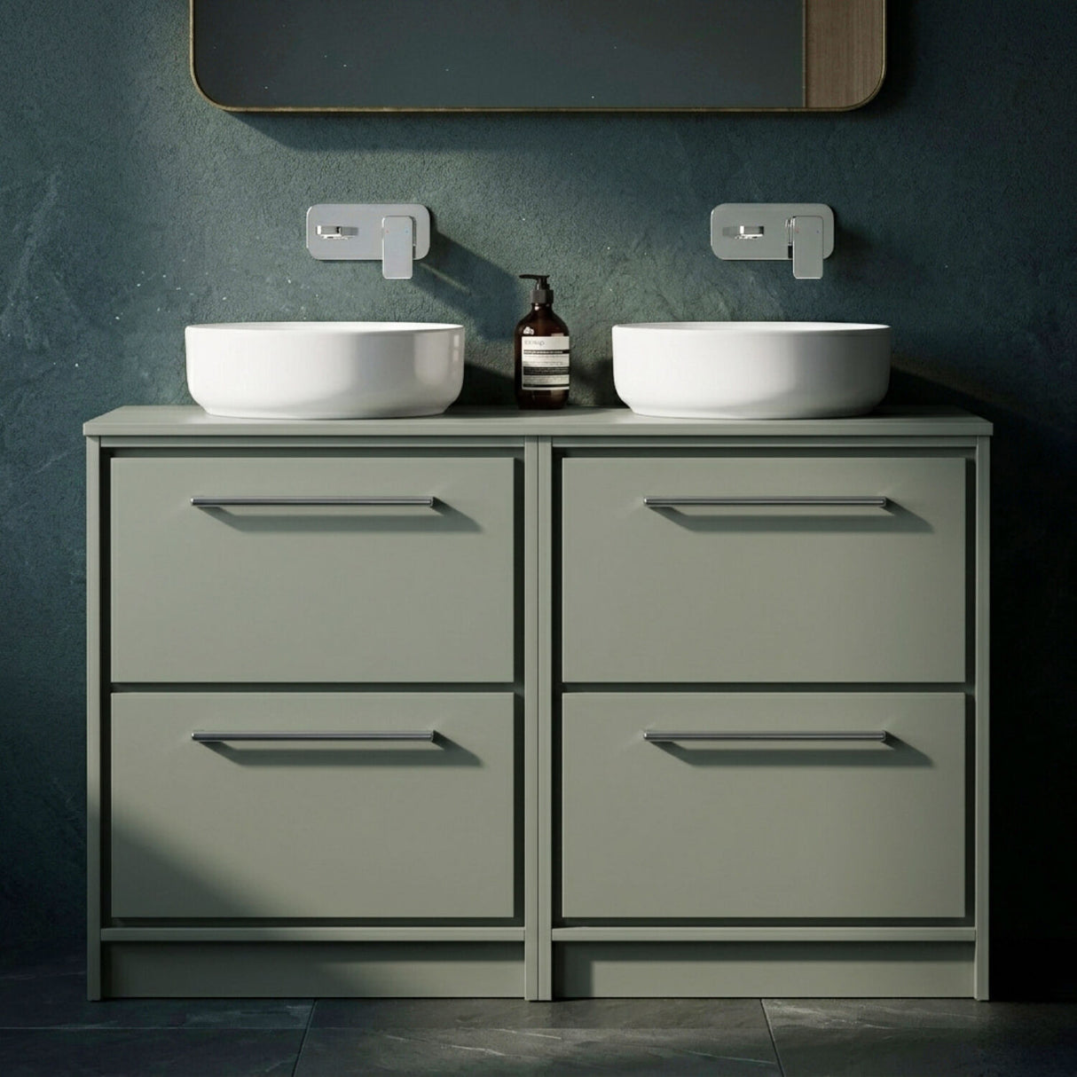 [BFLL3133W2] Balterley 1200mm Framed Design Floor Standing 4 Drawer Vanity with Worktop - Fern Green - Silo