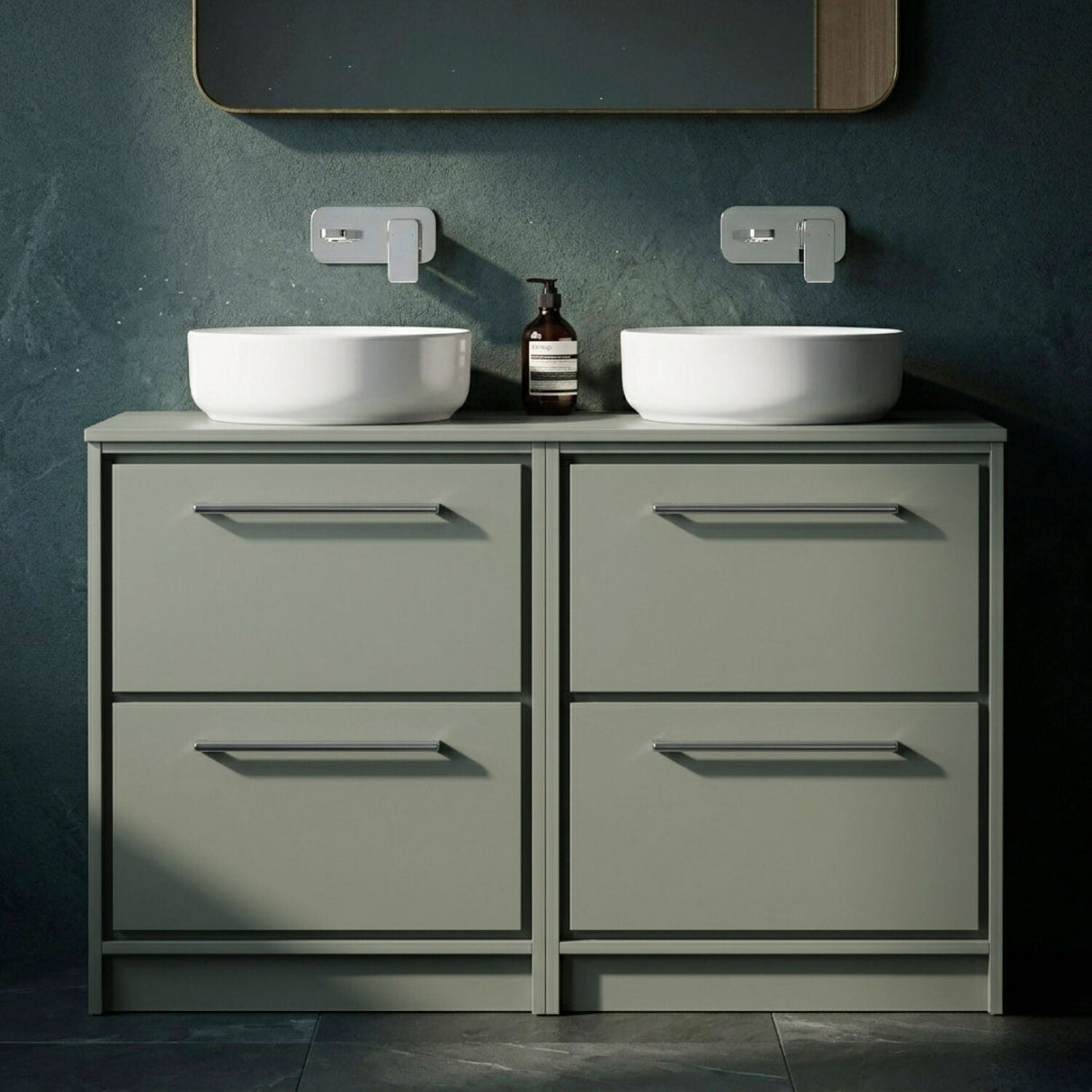 [BFLL3133W2] Longnor Contemporary Floor Standing 4-Drawer Vanity Unit with Colour Coordinating Worktop, 1200mm, Choice of Colour - Silo