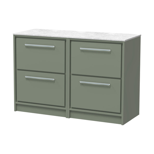 [BFLL3133WMT2] Balterley 1200mm Framed Design Floor Standing 4 Drawer Vanity with Marble Worktop - Fern Green - Cutout