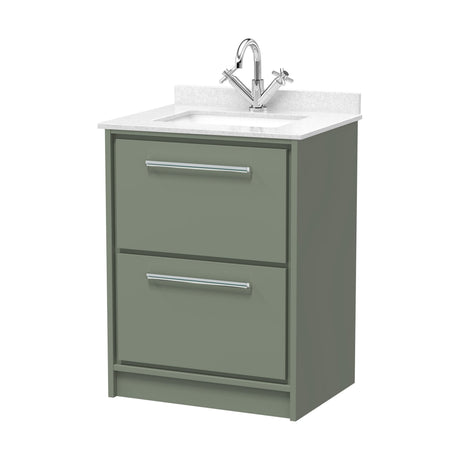 [BFLL3133WS1] Balterley 600mm Floor Standing 2 Drawer Vanity with Marble Worktop Basin - Fern Green - Cutout