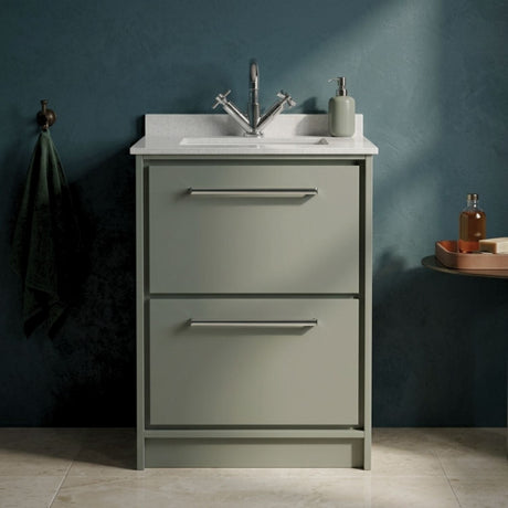 [BFLL3133WS1] Longnor Contemporary Floor Standing 2-Drawer Vanity Basin Unit with Marble Worktop Basin, Choice of Size and Colour - Silo