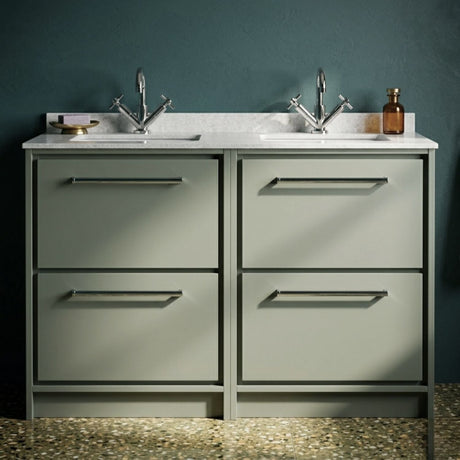 [BFLL3133WS2] Longnor Contemporary Floor Standing 4-Drawer Vanity Basin Unit with Marble Worktop Basin, 1200mm, Choice of Colour - Silo