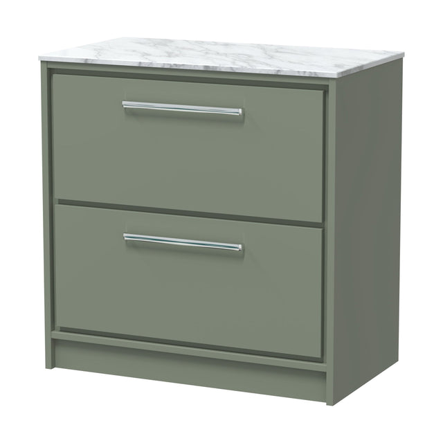 [BFLL3135CMT] Balterley 800mm Framed Design Floor Standing 2 Drawer Vanity, Marble Worktop - Fern Green - Cutout