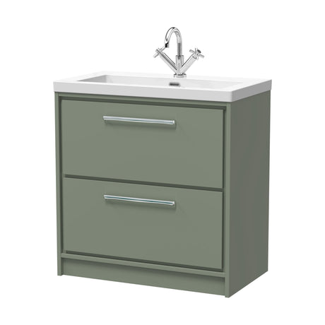 [BFLL3135L] Balterley Modern Bathroom 2 Soft-Close Drawer Floor Standing Vanity Unit Fireclay Basin, Fern Green, 800mm - Cutout