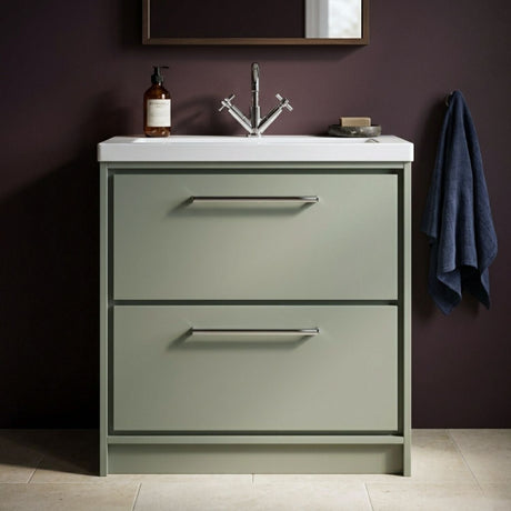 [BFLL3135L] Longnor 2 Drawer Floor Standing Vanity Unit with Modern Fireclay Basin, Choice of Size/Basin Type/Colour - Silo