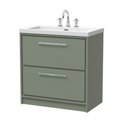 [BFLL3135M] Balterley Modern Bathroom 2 Soft Close Drawer Floor Standing Vanity Unit Fireclay Basin, Fern Green, 800mm - Cutout