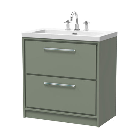 [BFLL3135M] Balterley Modern Bathroom 2 Soft Close Drawer Floor Standing Vanity Unit Fireclay Basin, Fern Green, 800mm - Cutout