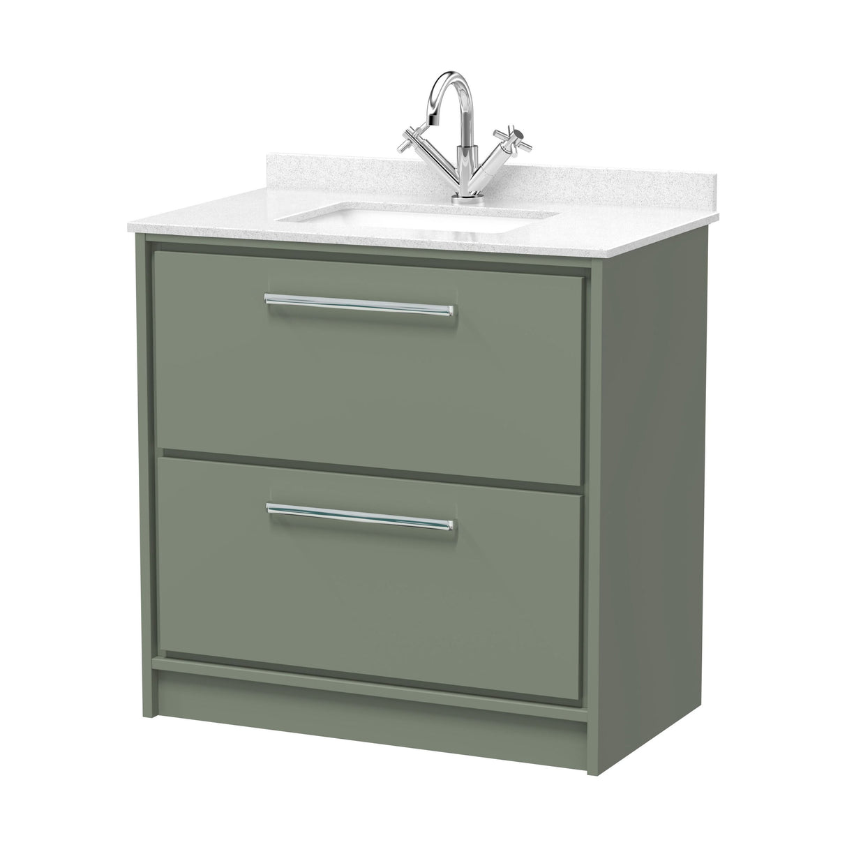 [BFLL3135WS1] Balterley 800mm Floor Standing 2 Drawer Vanity with Marble Worktop Basin - Fern Green - Cutout