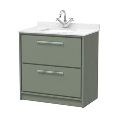 [BFLL3135WS1] Balterley 800mm Floor Standing 2 Drawer Vanity with Marble Worktop Basin - Fern Green - Cutout