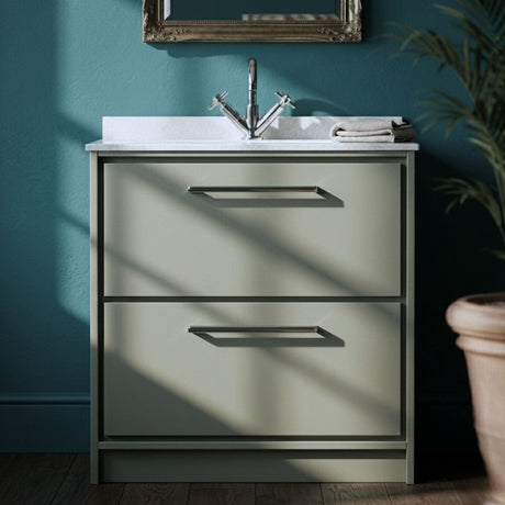 [BFLL3135WS1] Longnor Contemporary Floor Standing 2-Drawer Vanity Basin Unit with Marble Worktop Basin, Choice of Size and Colour - Silo