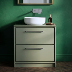[BFLL3135W] Longnor Contemporary 2 Drawer Floor Standing Vanity Unit with Colour Coordinating Worktop, Choice of Size and Colour - Silo