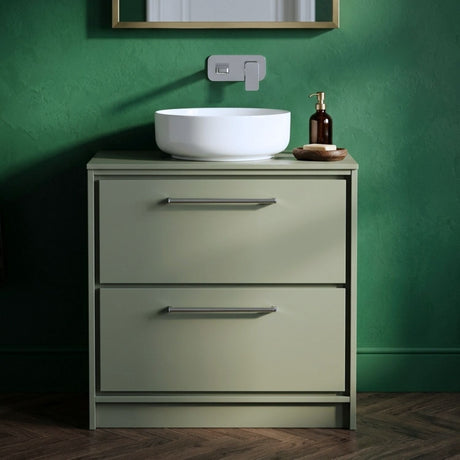[BFLL3135W] Longnor Contemporary 2 Drawer Floor Standing Vanity Unit with Colour Coordinating Worktop, Choice of Size and Colour - Silo