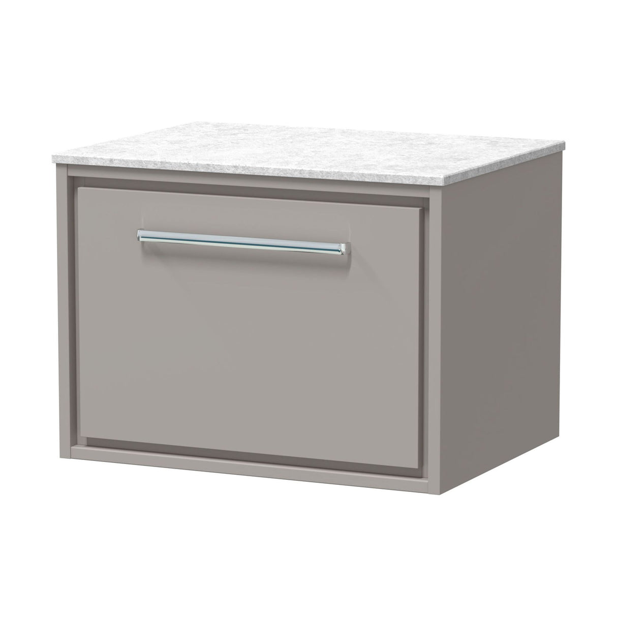 [BFLL3222WMT] Balterley 600mm Framed Design Wall Hung Single Drawer Vanity with Marble Worktop - Pebble Grey - Cutout