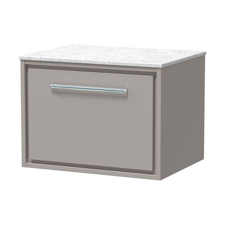 [BFLL3222WMT] Balterley 600mm Framed Design Wall Hung Single Drawer Vanity with Marble Worktop - Pebble Grey - Cutout