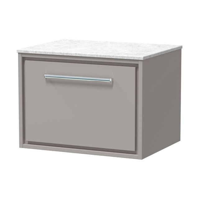 [BFLL3222WMT] Balterley 600mm Framed Design Wall Hung Single Drawer Vanity with Marble Worktop - Pebble Grey - Cutout