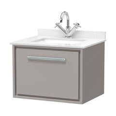 [BFLL3222WS1] Balterley 600mm Wall Hung Single Drawer Vanity with Marble Worktop Basin - Pebble Grey - Cutout