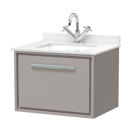 [BFLL3222WS1] Balterley 600mm Wall Hung Single Drawer Vanity with Marble Worktop Basin - Pebble Grey - Cutout