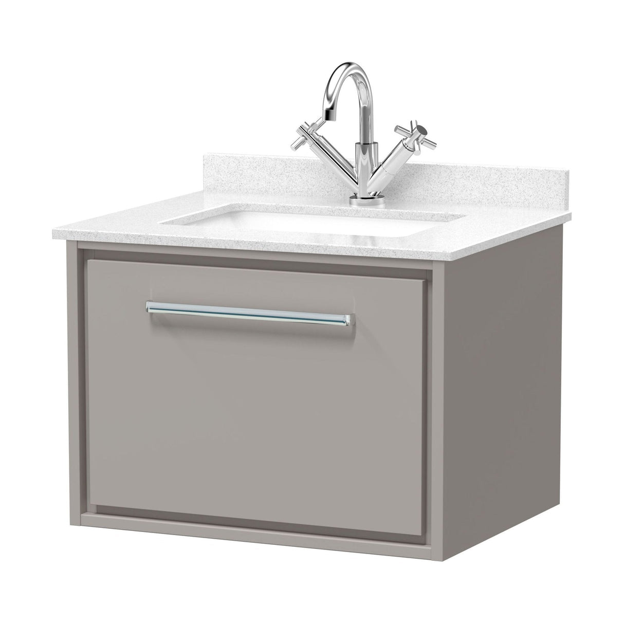 [BFLL3222WS1] Longnor Contemporary Wall Hung 1 Drawer Vanity Basin Unit with Marble Worktop Basin, Choice of Size and Colour - Cutout