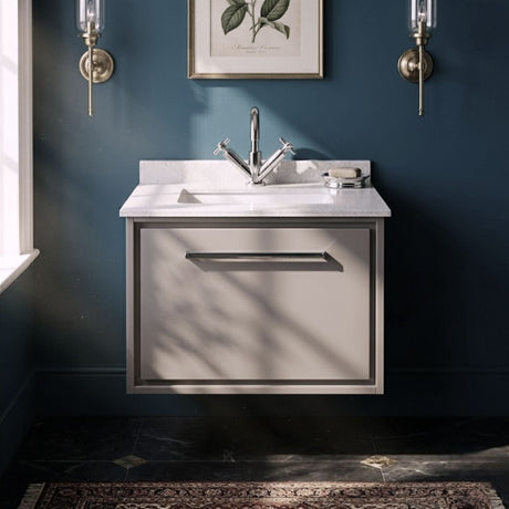[BFLL3222WS1] Longnor Contemporary Wall Hung 1 Drawer Vanity Basin Unit with Marble Worktop Basin, Choice of Size and Colour - Silo