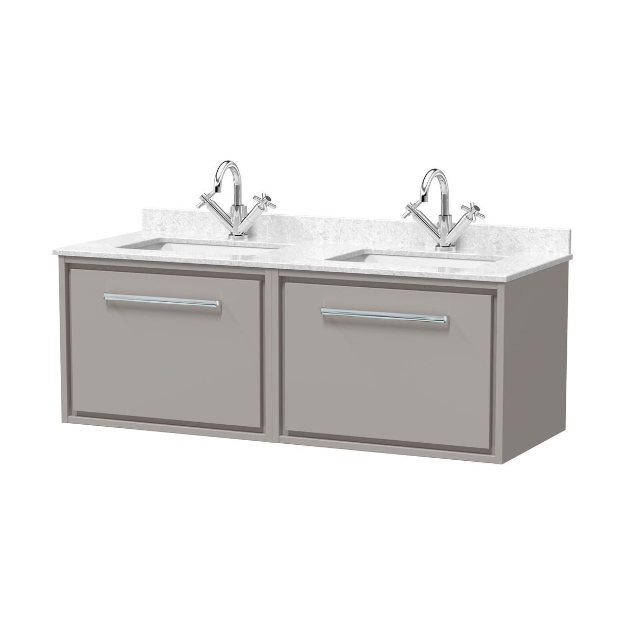 [BFLL3222WS2] Balterley 1200mm Wall Hung Vanity Unit with Marble Worktop and Double Basins - Pebble Grey - Cutout