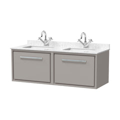 [BFLL3222WS2] Balterley 1200mm Wall Hung Vanity Unit with Marble Worktop and Double Basins - Pebble Grey - Cutout