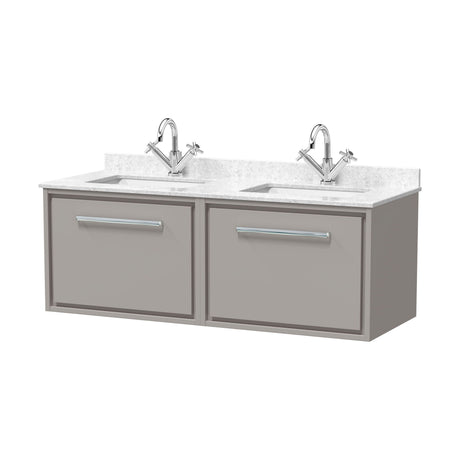 [BFLL3222WS2] Balterley 1200mm Wall Hung Vanity Unit with Marble Worktop and Double Basins - Pebble Grey - Cutout
