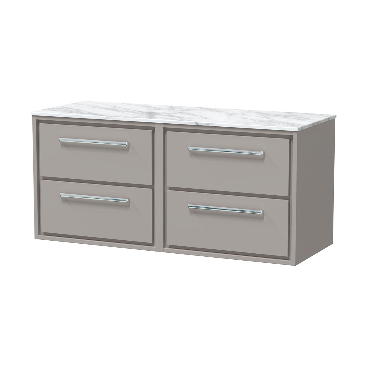 [BFLL3224CMT2] Balterley 1200mm Wall Hung 4 Drawer Vanity w/ Marble Worktop - Pebble Grey - Cutout