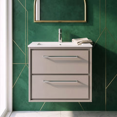 [BFLL3224C] Longnor Modern Wall Hung 2 Drawer Vanity Basin Unit with Minimalist Basin, Choice of Size and Colour - Silo