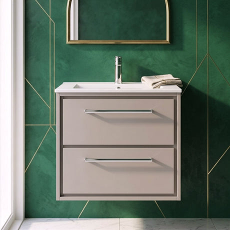[BFLL3224C] Longnor Modern Wall Hung 2 Drawer Vanity Basin Unit with Minimalist Basin, Choice of Size and Colour - Silo