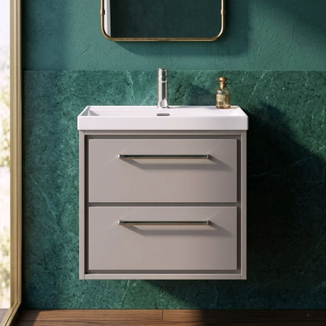 [BFLL3224E] Longnor Modern Wall Hung Vanity 2 Drawer Vanity Basin Unit with Rectangular Basin, Choice of Size and Colour - Silo