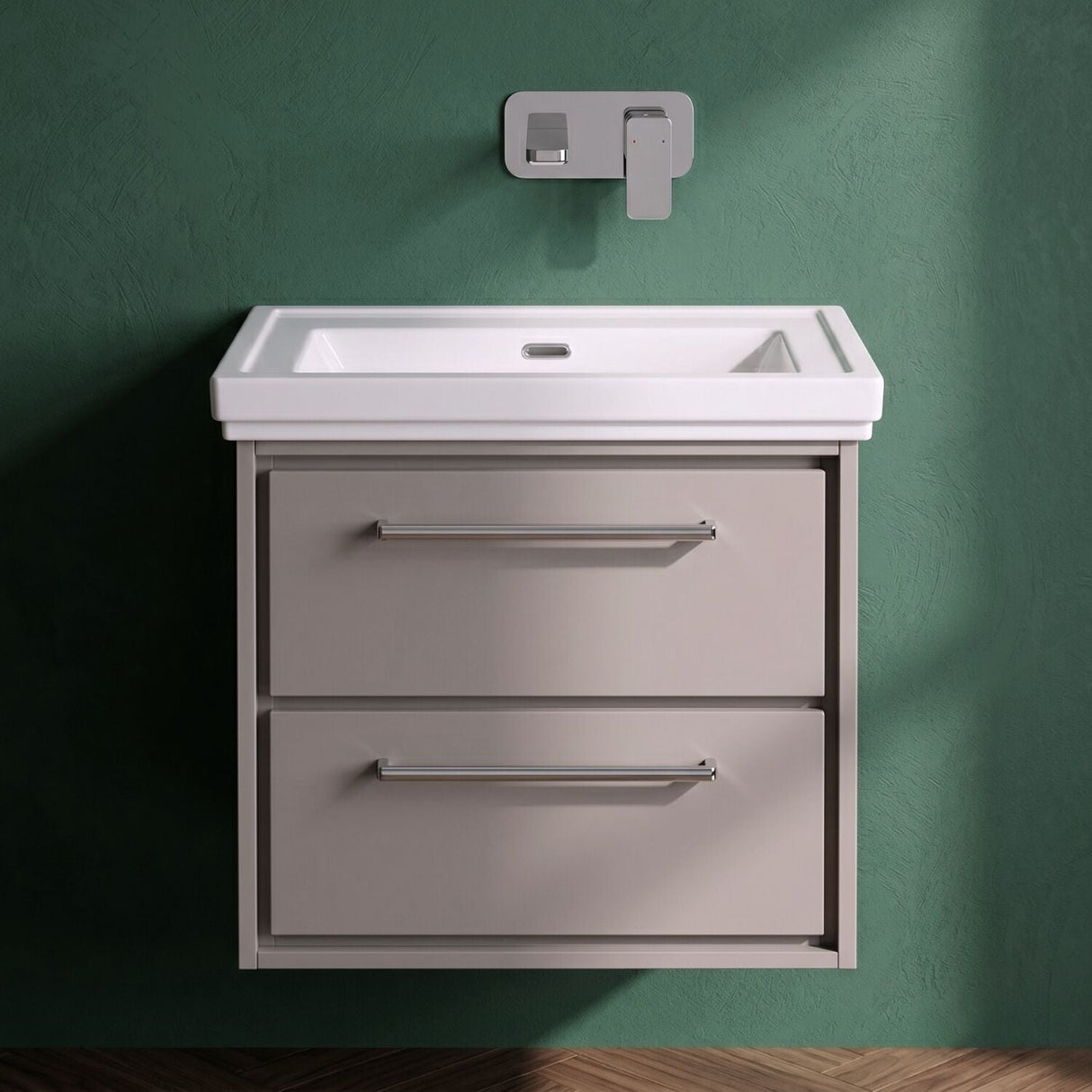 [BFLL3224H] Longnor 2 Drawer Wall Hung Vanity Basin Unit with 0 Tap Hole Traditional Fireclay Basin, Choice of Size and Colour - Silo