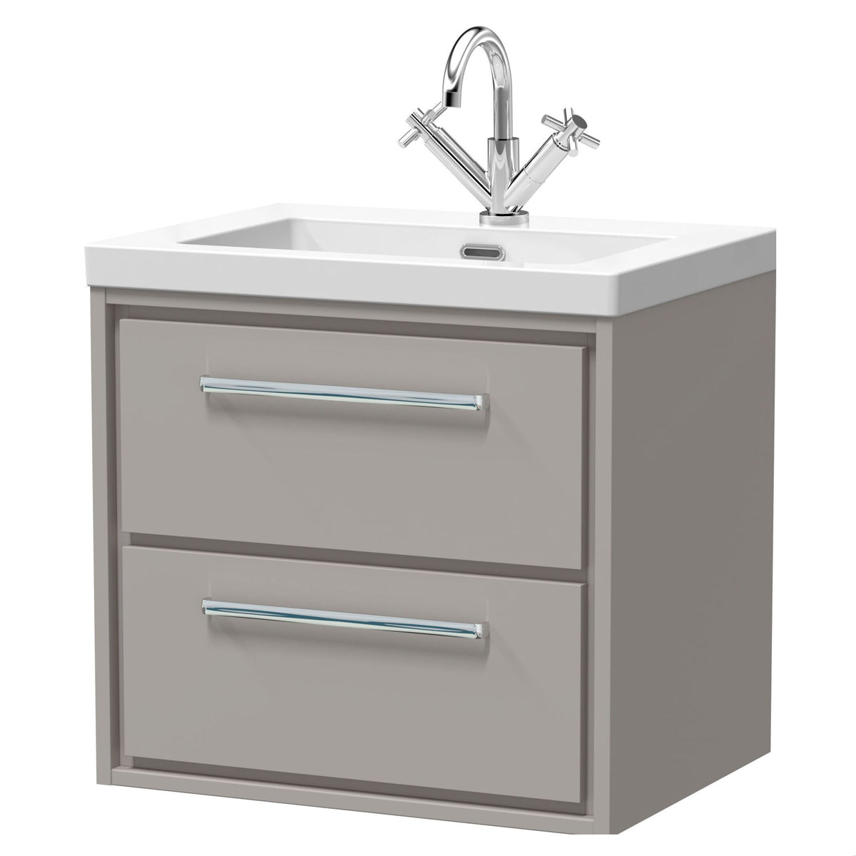 [BFLL3224L] Longnor Modern 2 Drawer Wall Hung Vanity Basin Unit with Modern Fireclay Sink, Choice of Size and Colour - Cutout