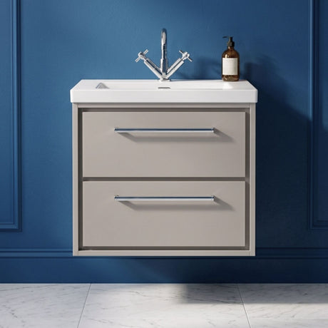[BFLL3224L] Longnor Modern 2 Drawer Wall Hung Vanity Basin Unit with Modern Fireclay Sink, Choice of Size and Colour - Silo