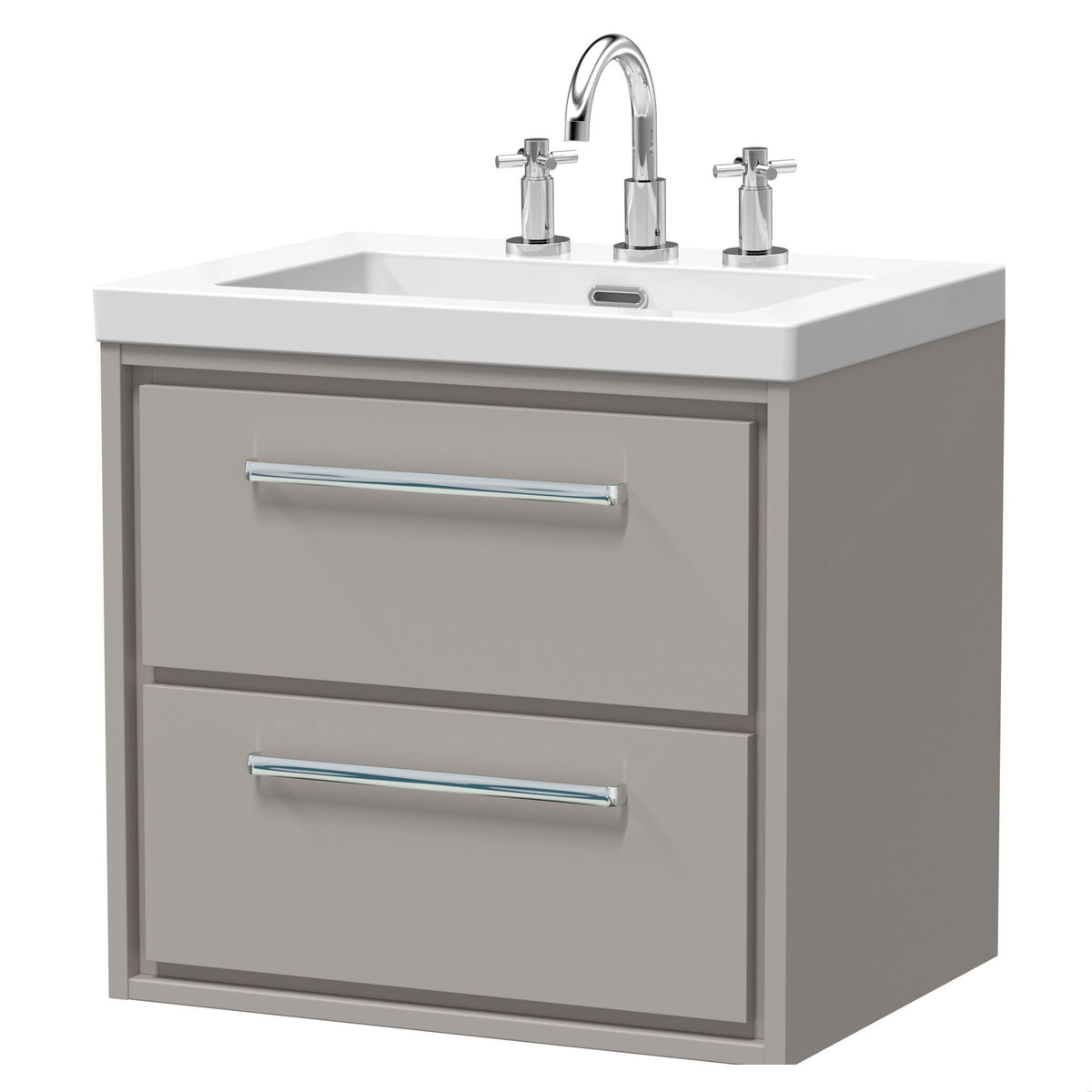 [BFLL3224M] Longnor Modern 2 Drawer Wall Hung Vanity Basin Unit with Modern Fireclay Sink, Choice of Size and Colour - Cutout